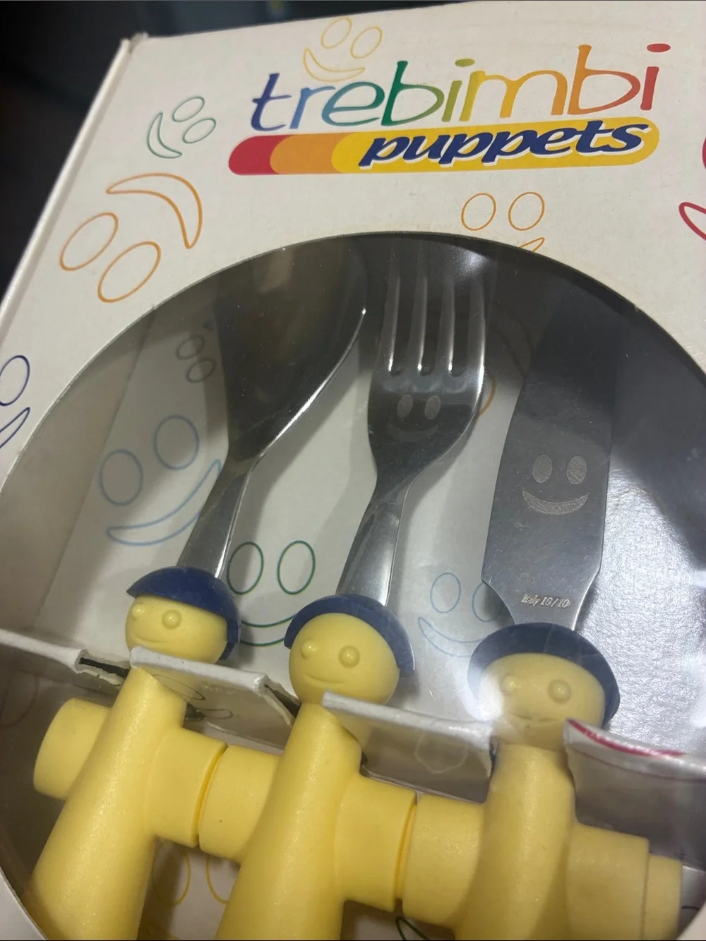 NEW Trebimbi Puppets Yellow Child Toddler Silverware Cutlery Set Italy European